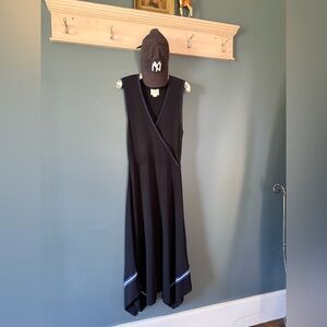 Anthropologie :: Maeve Black / blue stripe Knit Faux Wrap MIDI Dress sz XL